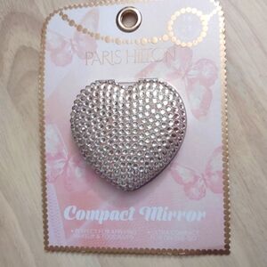 Paris Hilton Crystal Sparkling Gold Heart Compact Mirror Y2K Bling Travel